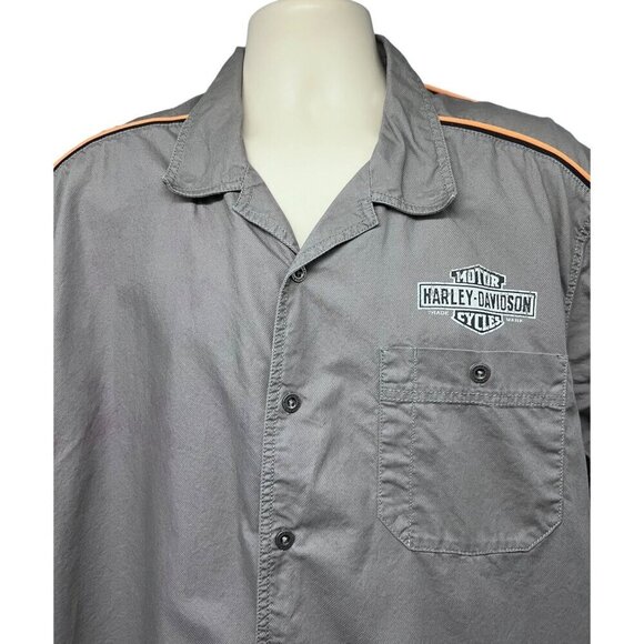Harley Davidson Mechanic Garage Gray Double Graphic Button Up Shirt 2XL Pocket - Picture 4 of 7